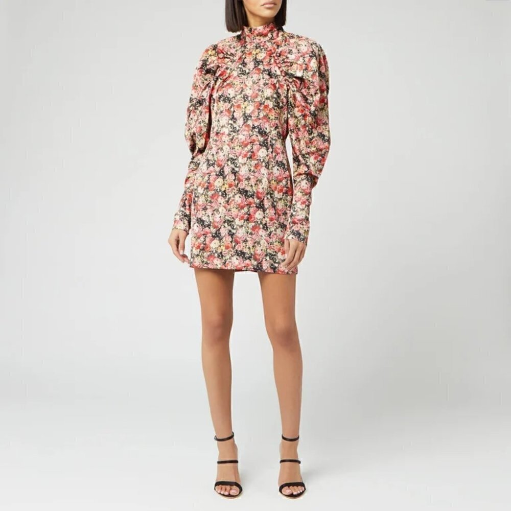 New Rotate Birger Christensen Kim Floral Whitecap Gray Mini Dress NWT Size 4 US